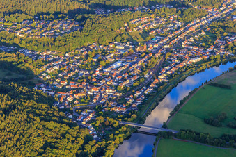 Aerial view of View of the town on the banks of the Saar from the northwest in the district Besseringen in Merzig in the state Saarland, Germany
