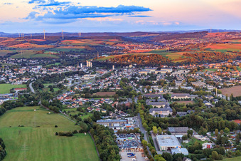 Aerial view of View of the town from the west in the evening in the district Jabach in Lebach in the state Saarland, Germany