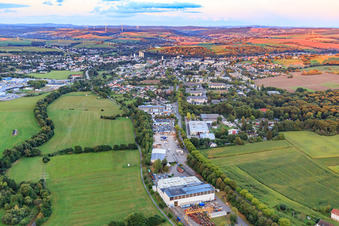 Aerial photograpy of View of the town from the west in the evening in the district Jabach in Lebach in the state Saarland, Germany