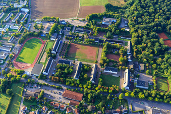 Aerial view of Ruth Schaumann School – State special needs school with a supra-regional hearing and communication support center, Central Immigration Office in a former barracks, Nikolaus Groß Schools – Elementary and Community School, Adult Education Center Lebach eV in the district Jabach in Lebach in the state Saarland, Germany