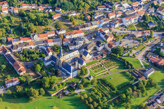 Aerial view of Benedictine Abbey of St. Mauritius Tholey with abbey church and monastery garden from the southwest in Tholey in the state Saarland, Germany