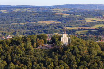 Schaumberg with Skywalk, Schaumberg Alm and observation and telecommunications tower Schaumbergturm in Tholey in the state Saarland, Germany