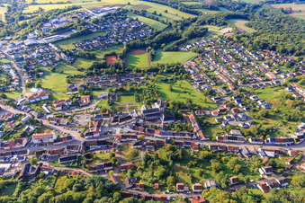 Town center with Benedictine Abbey of St. Mauritius Tholey with abbey church and monastery garden from the north in Tholey in the state Saarland, Germany