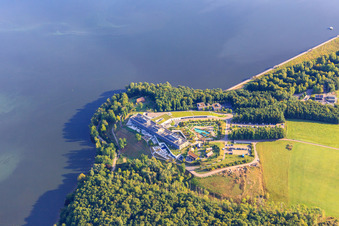 Aerial view of Seezeitlodge Hotel&SPA at Bostalsee in the district Gonnesweiler in Nohfelden in the state Saarland, Germany