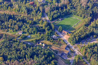 National Park Gate and Visitor Center KELTENPARK and Hochwaldcelten - Celtic Village as well as sports field of the Celtic Bulls and VfR Otzenhausen in the district Otzenhausen in Nonnweiler in the state Saarland, Germany