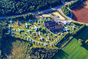 Oblique view of Aircraft Museum Flight Exhibition P. Junior in the district Abtei in Hermeskeil in the state Rhineland-Palatinate, Germany