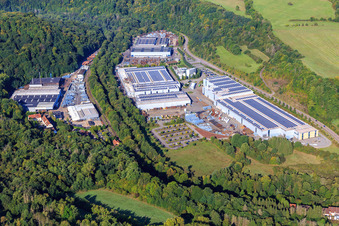 Aerial view of Production halls of Gebrüder Meiser GmbH in Primstal in the district Limbach in Schmelz in the state Saarland, Germany