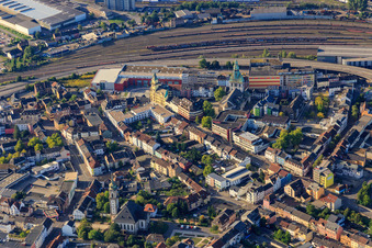 Town center with MODEPARK RÖTHER Völklingen, Old Town Hall and Parish Church of St. Eligius in Völklingen in the state Saarland, Germany