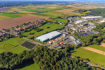 Construction site of the new logistics park of HANSAINVEST and DFI-Real-Estate Kandel after demolition of the OBI market in the district Minderslachen in Kandel in the state Rhineland-Palatinate, Germany from the drone perspective