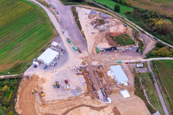 Oblique view of Construction site of the eastern tunnel portal for the Astrid Tunnel for the underpass and bypass of Bad Bergzabern between B38 (Weinstraße) and B427 (Kurtalstraße) in Dörrenbach in the state Rhineland-Palatinate, Germany