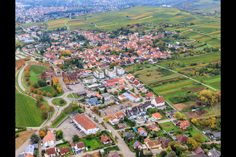 Aerial view of German Wine Gate from the North in the district Schweigen in Schweigen-Rechtenbach in the state Rhineland-Palatinate, Germany