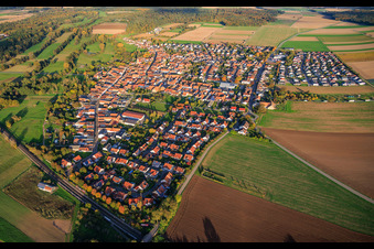 Overview of the town from the west in Steinweiler in the state Rhineland-Palatinate, Germany