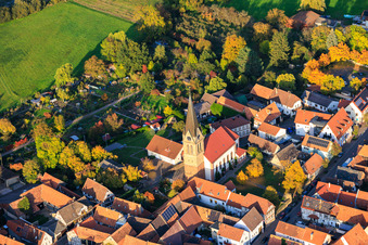Aerial view of Church of St. Martin in Steinweiler in the state Rhineland-Palatinate, Germany