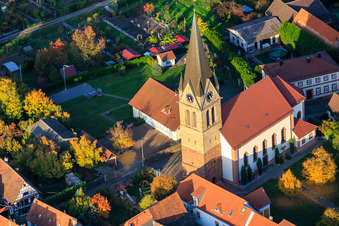 Aerial photograpy of Church of St. Martin in Steinweiler in the state Rhineland-Palatinate, Germany