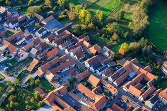 Aerial view of Obergasse in Steinweiler in the state Rhineland-Palatinate, Germany