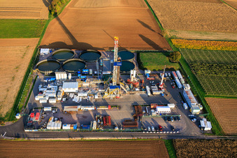 Deep geothermal drilling for lithium extraction by Vulcan Energy GmbH using Rig V20 from Vercana GmbH in Insheim in the state Rhineland-Palatinate, Germany from above
