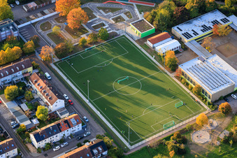 Aerial view of Football pitch and clubhouse of FSV Azzurri Landau 1982 eV in the district Queichheim in Landau in der Pfalz in the state Rhineland-Palatinate, Germany