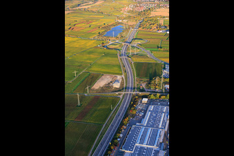 Aerial view of Gillet Baumarkt GmbH and the course of the B10 eastward with the Landau/Edesheim exit in Landau in der Pfalz in the state Rhineland-Palatinate, Germany