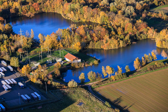 Fishing pond with substation in Offenbach an der Queich in the state Rhineland-Palatinate, Germany