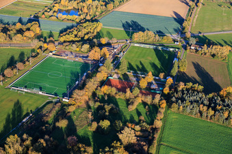 Aerial photograpy of Sports grounds of TB Jahn 1896 eV and TC '86 eV in Zeiskam in the state Rhineland-Palatinate, Germany