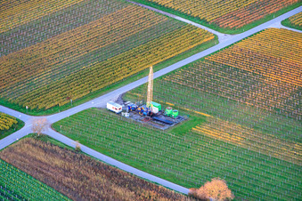 Well drilling work in the vineyard in the district Nußdorf in Landau in der Pfalz in the state Rhineland-Palatinate, Germany