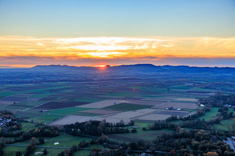 Aerial photograpy of Meadows in the Rohrbach valley at sunset in Steinweiler in the state Rhineland-Palatinate, Germany