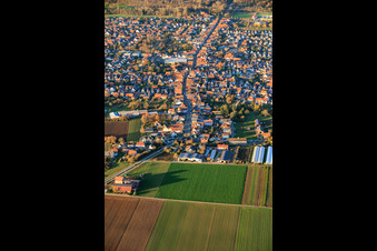 Aerial view of Main street from the south in Offenbach an der Queich in the state Rhineland-Palatinate, Germany