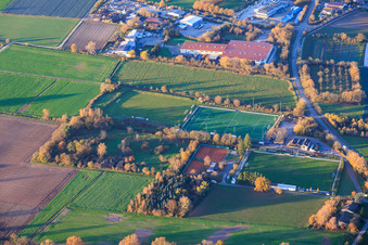 Sports grounds of TB Jahn 1896 eV and TC '86 eV in Zeiskam in the state Rhineland-Palatinate, Germany from above