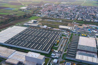 Aerial view of Interpark industrial area in Offenbach an der Queich in the state Rhineland-Palatinate, Germany