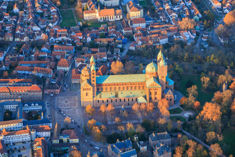 Aerial photograpy of Cathedral at Speyer in autumn at evening light in Speyer in the state Rhineland-Palatinate, Germany