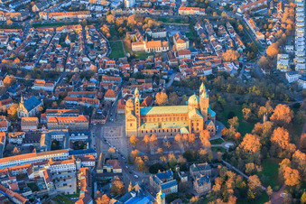 Oblique view of Cathedral at Speyer in autumn at evening light in Speyer in the state Rhineland-Palatinate, Germany
