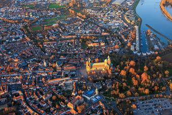 Cathedral at Speyer in autumn at evening light in Speyer in the state Rhineland-Palatinate, Germany from above