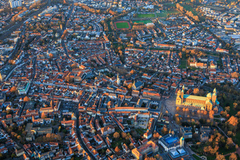 Aerial photograpy of Speyer's old town with Maximilianstrasse in the evening in Speyer in the state Rhineland-Palatinate, Germany