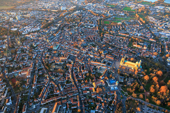 Oblique view of Speyer's old town with Maximilianstrasse in the evening in Speyer in the state Rhineland-Palatinate, Germany