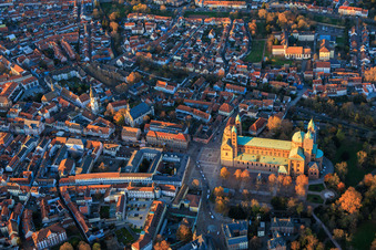 Cathedral at Speyer in autumn at evening light in Speyer in the state Rhineland-Palatinate, Germany out of the air