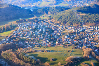 Aerial photograpy of From the southwest in Busenberg in the state Rhineland-Palatinate, Germany