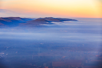Hills of the Palatinate Forest between Dernbach Valley and the Wine Route with low clouds in Frankweiler in the state Rhineland-Palatinate, Germany