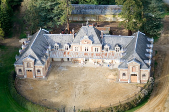 Aerial view of Le Domaine de la Pierre Castle in Coudrecieux in the state Sarthe, France