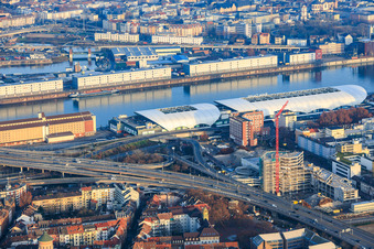 Aerial view of Partially demolished former Ludwigshafen town hall in the former town hall center on the still-to-be-demolished elevated highway (B44) in the district Mitte in Ludwigshafen am Rhein in the state Rhineland-Palatinate, Germany