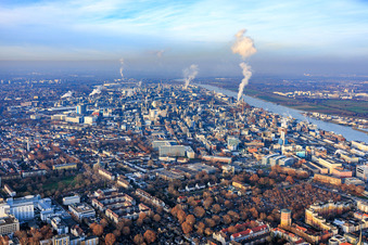 Aerial view of Chemical plant BASF on the Rhine from the south in the district BASF in Ludwigshafen am Rhein in the state Rhineland-Palatinate, Germany