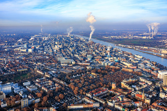 Aerial photograpy of Chemical plant BASF on the Rhine from the south in the district BASF in Ludwigshafen am Rhein in the state Rhineland-Palatinate, Germany