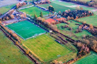 Sports grounds of TB Jahn 1896 eV and TC '86 eV in Zeiskam in the state Rhineland-Palatinate, Germany seen from above