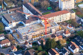 Aerial photograpy of Construction site for the expansion of the Asklepios Südpfalzkliniken hospital in Kandel in the state Rhineland-Palatinate, Germany