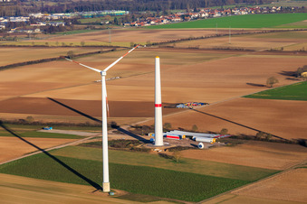 Repowering of the wind farm Minfeld. JUWI is replacing four old turbines (GE 1.5) from 2004 with two new, modern Vestas V162 turbines, each with a capacity of six MW. in Minfeld in the state Rhineland-Palatinate, Germany