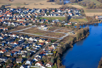 Aerial view of New development area between Michelsbach and Fischmal in Leimersheim in the state Rhineland-Palatinate, Germany