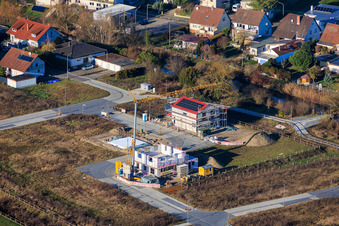 Oblique view of New development area between Michelsbach and Fischmal in Leimersheim in the state Rhineland-Palatinate, Germany