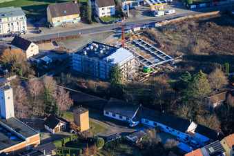 Aerial photograpy of Construction site for apartment buildings on Neue Landstraße in Rülzheim in the state Rhineland-Palatinate, Germany
