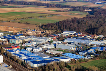 Aerial view of Große Ahlmühle industrial area in Wörth am Rhein in the state Rhineland-Palatinate, Germany