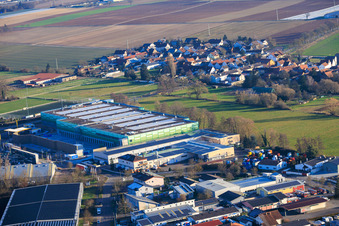 New construction of the logistics park by HANSAINVEST and DFI-Real-Estate Kandel for FRISCHEPLATTFORM SÜDWEST of Gemüsering Stuttgart GmbH in Wörth am Rhein in the state Rhineland-Palatinate, Germany out of the air