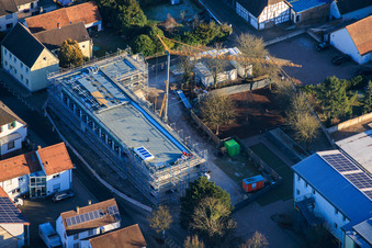 Aerial view of Construction site for the new cafeteria at the Ludwig-Riedinger Elementary School in Wörth am Rhein in the state Rhineland-Palatinate, Germany